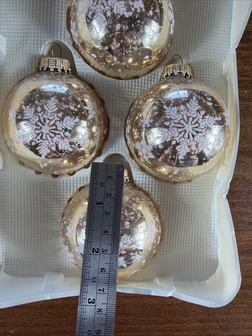 Krebs Holiday Glass Ornament Set - Rose Gold Snowflake (Set of 4)